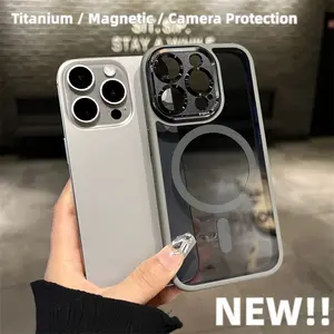 Titanium Magnetic case For iPhone 16 15 Pro max Camera Lens Protector Luxury Plating Transparent PC Cover casing For  iPhone 12 13 14 Pro Max 15 ProMax Shockproof Magnetik Aksesoris Ponsel