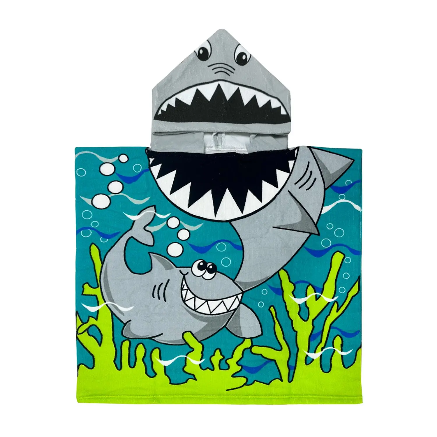 Cute Cartoon Animals Pattern Wearable Beach Towel, Foldable Easy Drying Hooded Hands Free Swimming Towel, Swimming Accessories for Kids