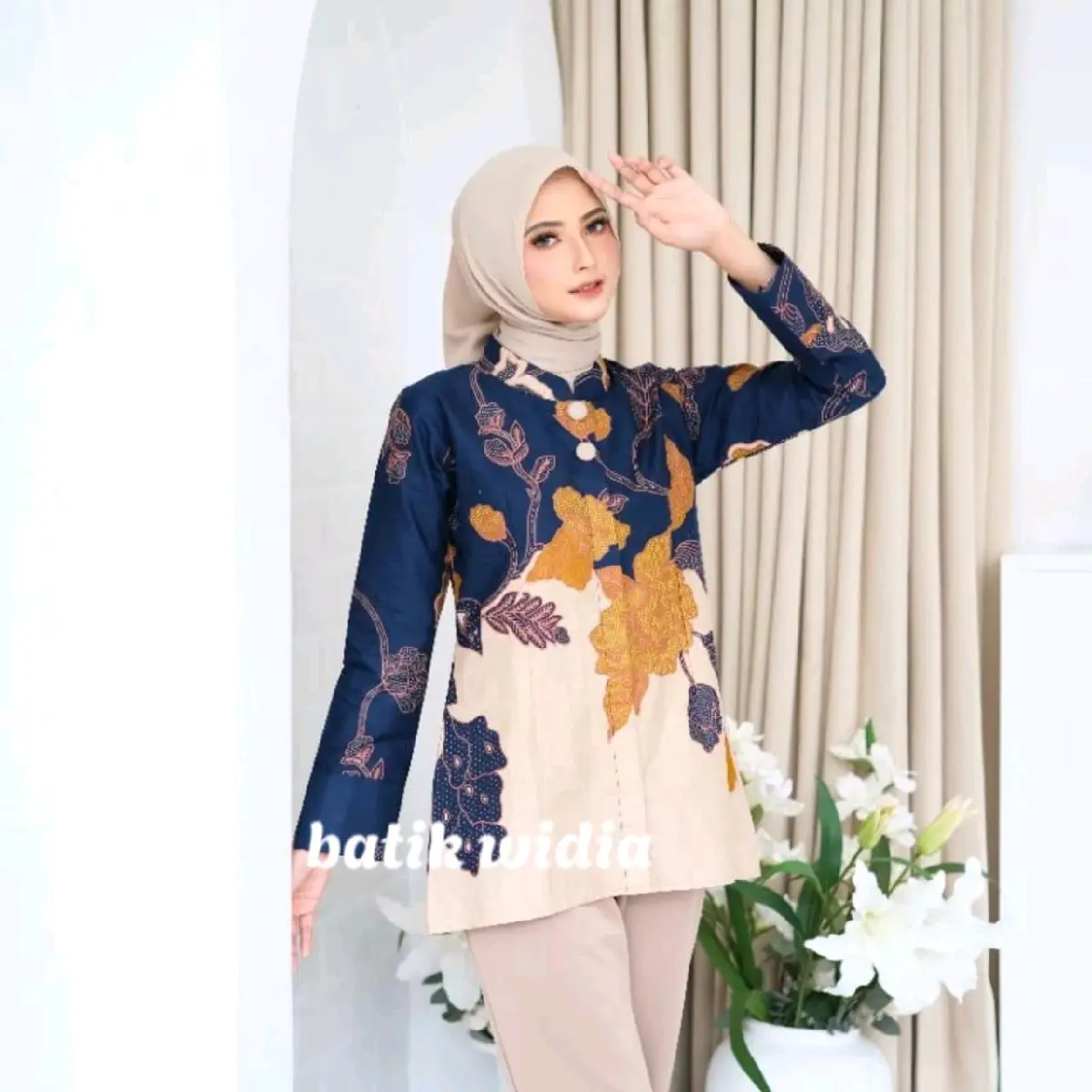 Batik Kerja Wanita Baju Batik Wanita Modern Model Kancing Depan Blus 2in1 Mawar by batik widia Busui Katun Atasan Kantor Simple