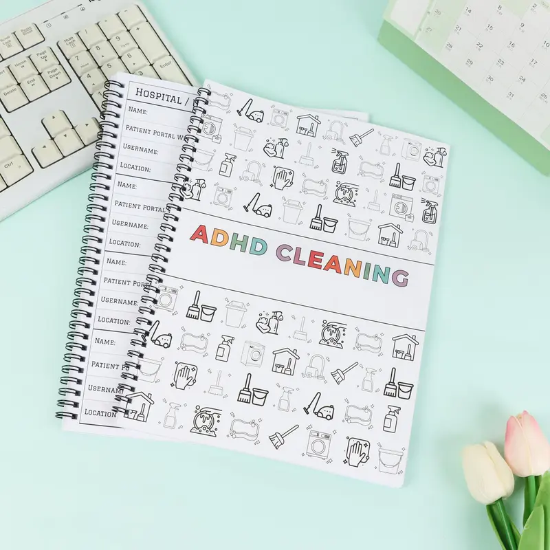 Cleaning Tool Pattern Planner Notebook, 1 Count Weekly & Monthly Planner Notebook, Household Cleaning Schedule Notebook, Office Stationery & Calendar Supplies 1