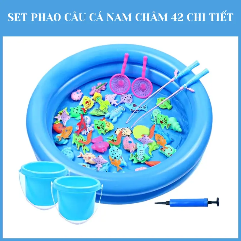 Đồ Chơi Phao Câu Cá Cho Bé Nam Châm 42 Chi Tiết Tặng Kèm Đồ Bơm Tay - Bộ Câu Cá Giải Trí Cho Bé 0