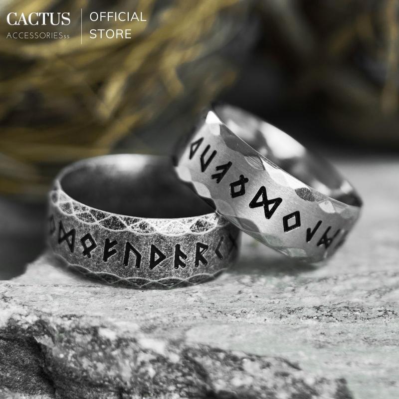 Nhẫn khắc kí tự cổ ngữ nhẫn Rune tròn vát cạnh thép titan không gỉ Nữ Women Nữ Women