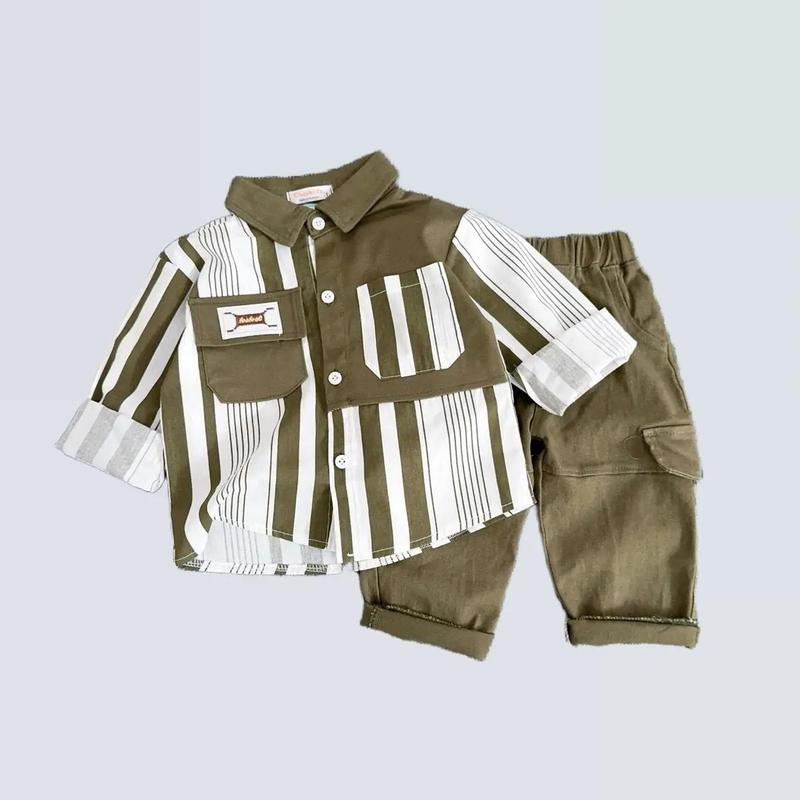 [Shin Kids] Size (9-28kg) Dưới 1m25 Set Sơ Mi Kẻ Phối Màu Quần Kaki Mềm Co Giãn Sành Điệu  PHOM CHUẪN