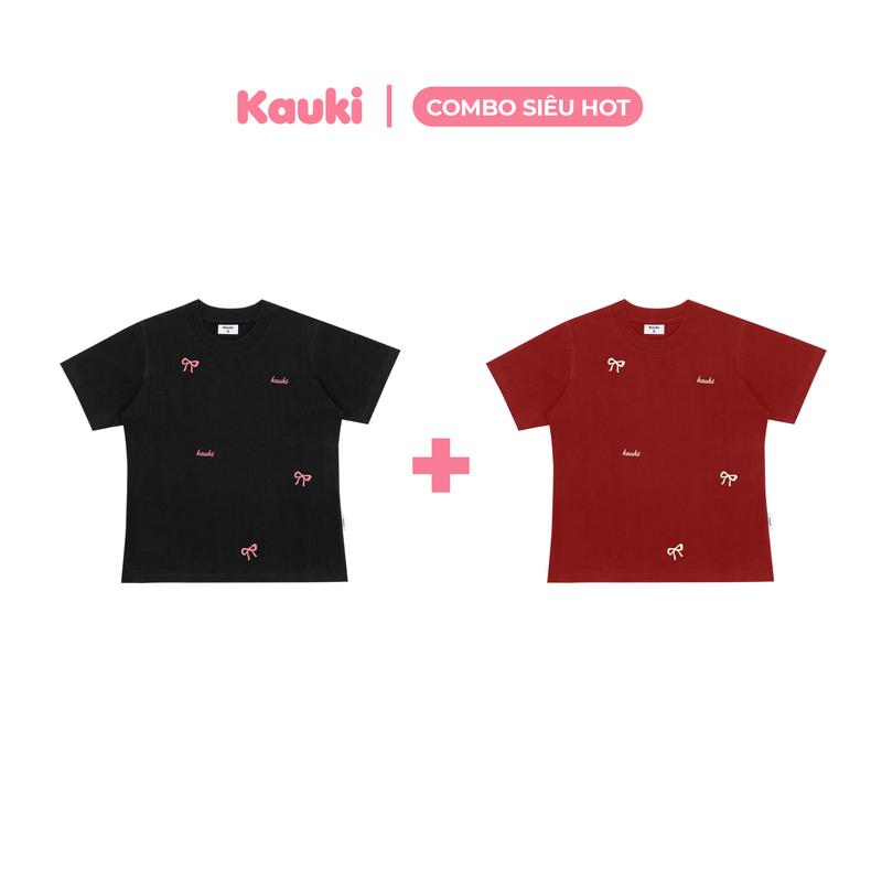 [MUA 2 GIẢM 30%] COMBO 2 ÁO Baby Tee Thêu Nơ KAUKI Dễ Thương Cotton 250gsm Xinh Xắn BBT32