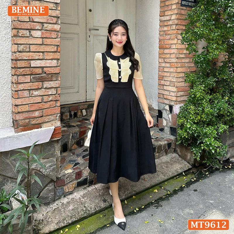  Đầm thiết kế BEMINE cổ sen dáng chữ A ngực phối bèo phù hợp đi làm đi chơi-MT9612 Nữ Women 