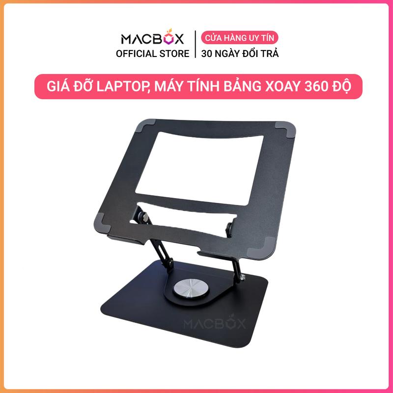 Giá đỡ Laptop, Máy tính bảng Ipad xoay 360 Công thái học - Đế tản nhiệt kê laptop hợp kim thép cacbon có thể gập lại Macbox giado