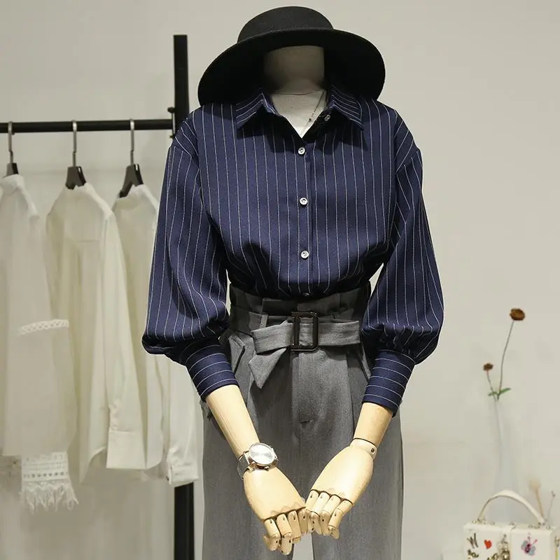 Áo Sơ Mi Sọc, Dành Cho Nữ, Thiết Kế Đẹp, Độc Đáo Và Thanh Lịch, Phong Cách Cổ Điển Hồng Kông, Thích Hợp Mặc Công Sở, Mùa Thu 2024 Hàng Mới Về Top Women Shirt