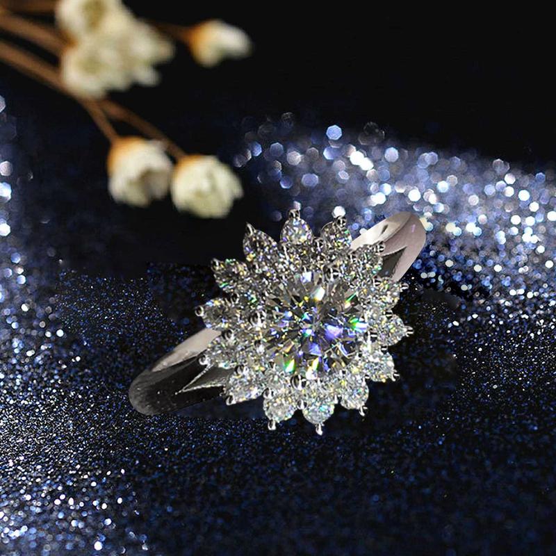 Product Introduction of Exquisite Zircon Sunflower Ring Bling Finger Ring For Women Girl Wedding Engagement Party Jewelry Gift 34