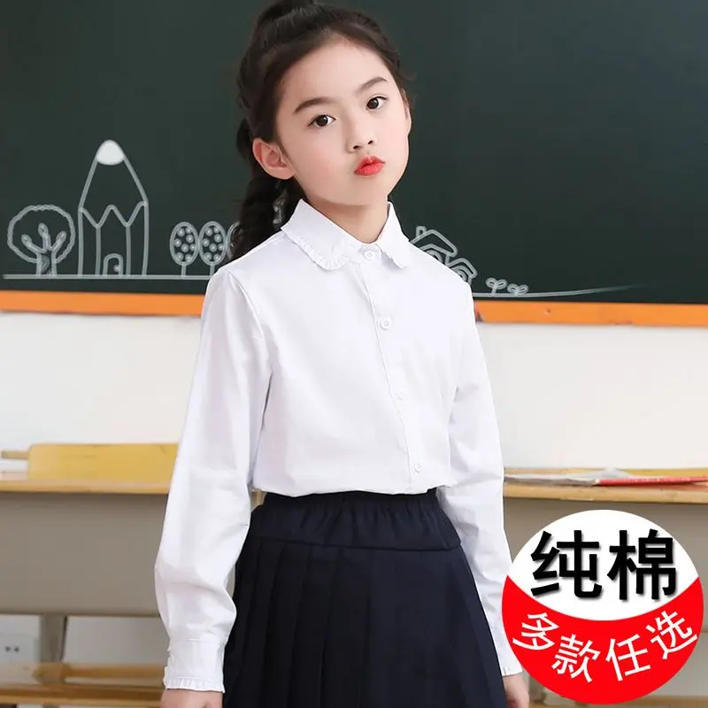 Áo Sơ Mi Cotton Dài Tay Màu Trắng, Cho Bé Gái, Cổ Tròn, Búp Bê Học Sinh Trẻ Em, Thích Hợp Cho Quần Áo JK, Quần Áo Đại Học Trong Khuôn Viên Trường