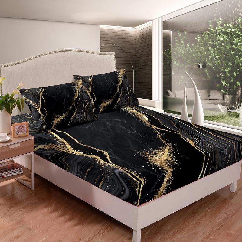1 Count Marble Print Fitted Sheet & 2 Counts Pillowcase Set without Filler, Soft Comfortable Bedding Set, Bedding Supplies for Home Bedroom & Hotel, Christmas Gifts, Christmas Decorations 7