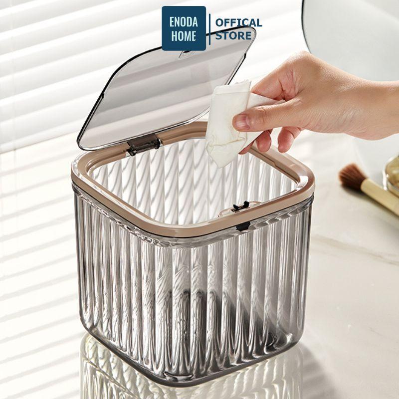 Thùng Rác Mini Để Bàn Văn Phòng, Thùng Đựng Rác Mini Kiểu Dáng Vân Sọc Trong Suốt Hiện Đại TR050