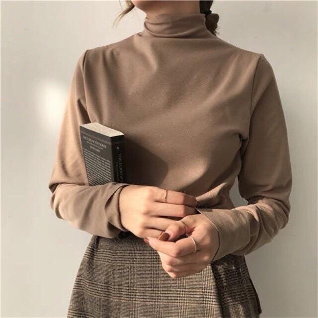 Áo giữ nhiệt lót bông cổ cao 3 cm áo  nỉ Nữ Women Top