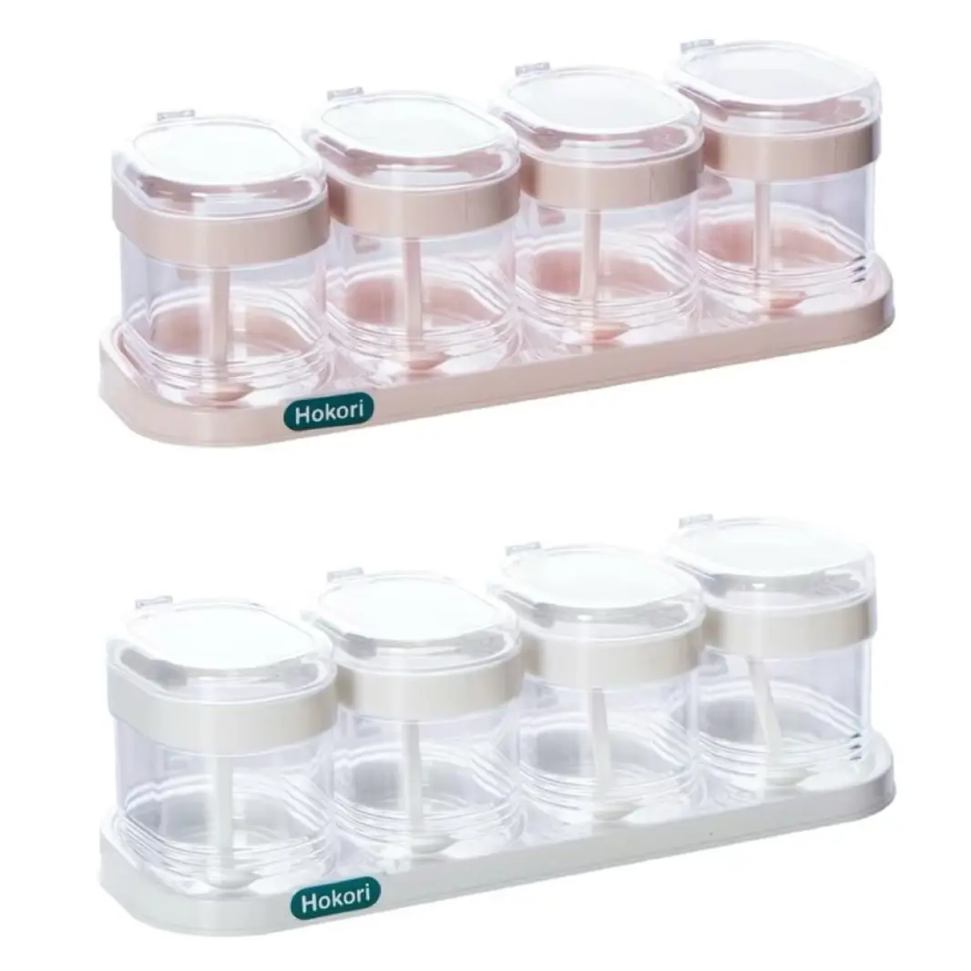 Bộ 3-4 Lọ Dựng Gia Vị Kèm Muỗng Có Nắp Đậy Kèm Thìa