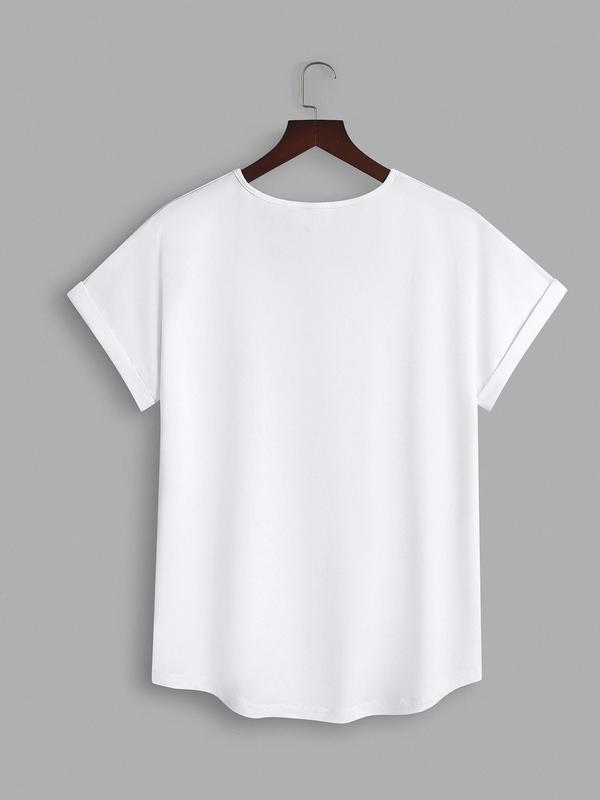 Women's Plain V Neck Tee, Elegant Casual Short Sleeve T-shirt for Summer, Ladies Clothes for Daily Wear 1