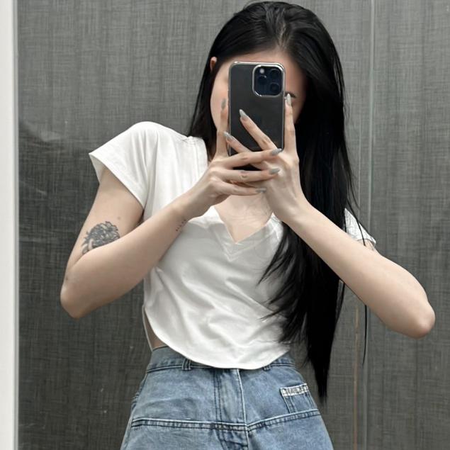 Áo croptop tay hến chất thun thun cotton kiểu dáng basic 1