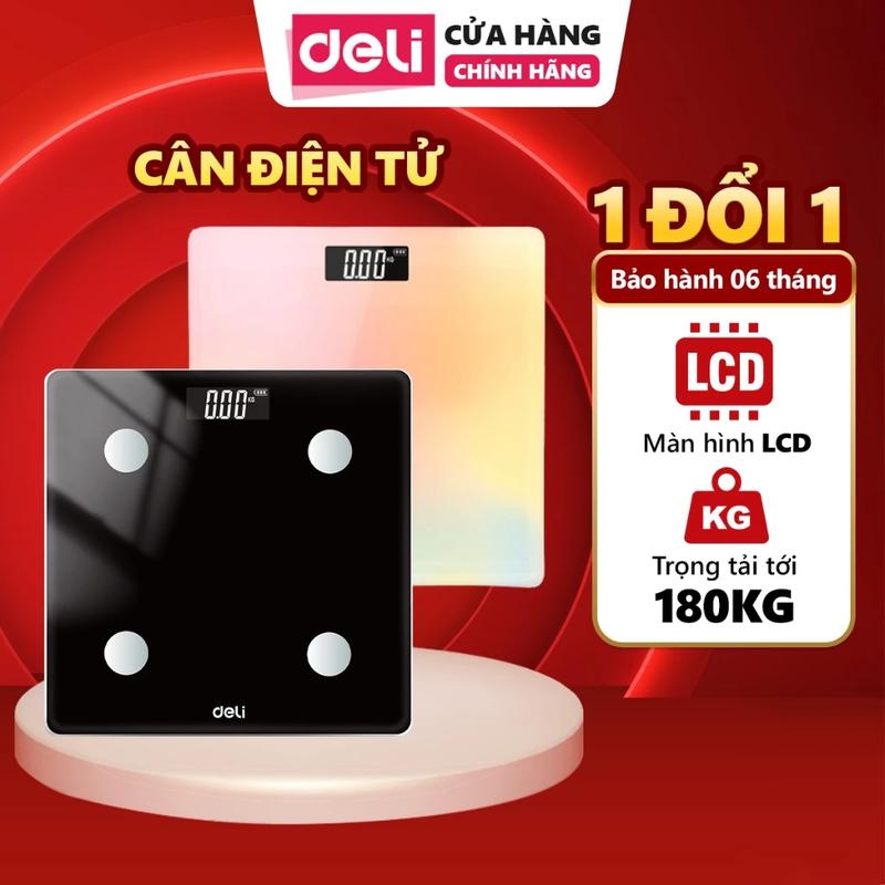 [ĐỘC QUYỀN LIVE] Cân điện tử sức khỏe Deli - cân chính xác, cân điện tử kính cường lực chính xác dành cho gia đình màu xanh/ cam/ vàng/ đen - E86120
