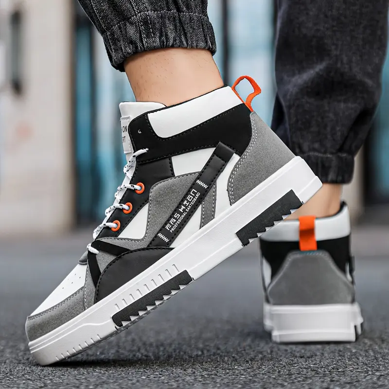 Men's Fashion High-Top Skate Sneakers - Stylish Color Block with Thick Sole, Casual Lace-Up Running Shoes with Letter Print, Durable EVA & Fabric, All-Season Outdoor Footwear, Outdoor Sneakers|Modern Hightops|Pu Upper Sneakers 4