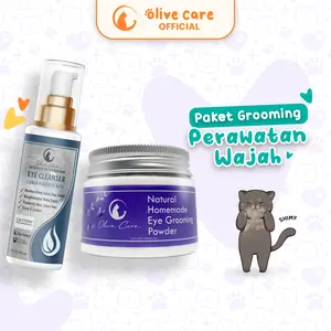 Olive Care Paket Grooming Kucing PERAWATAN WAJAH untuk Area Mata dan Wajah Bebas Noda, Tanpa Kuning-Kuning dan Bersih