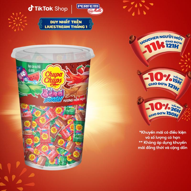  Kẹo cao su gum thổi có nhân Chupa Chups Big Babol Sploosh  Hũ 74 viên  hương dưa hấu dâu cola 