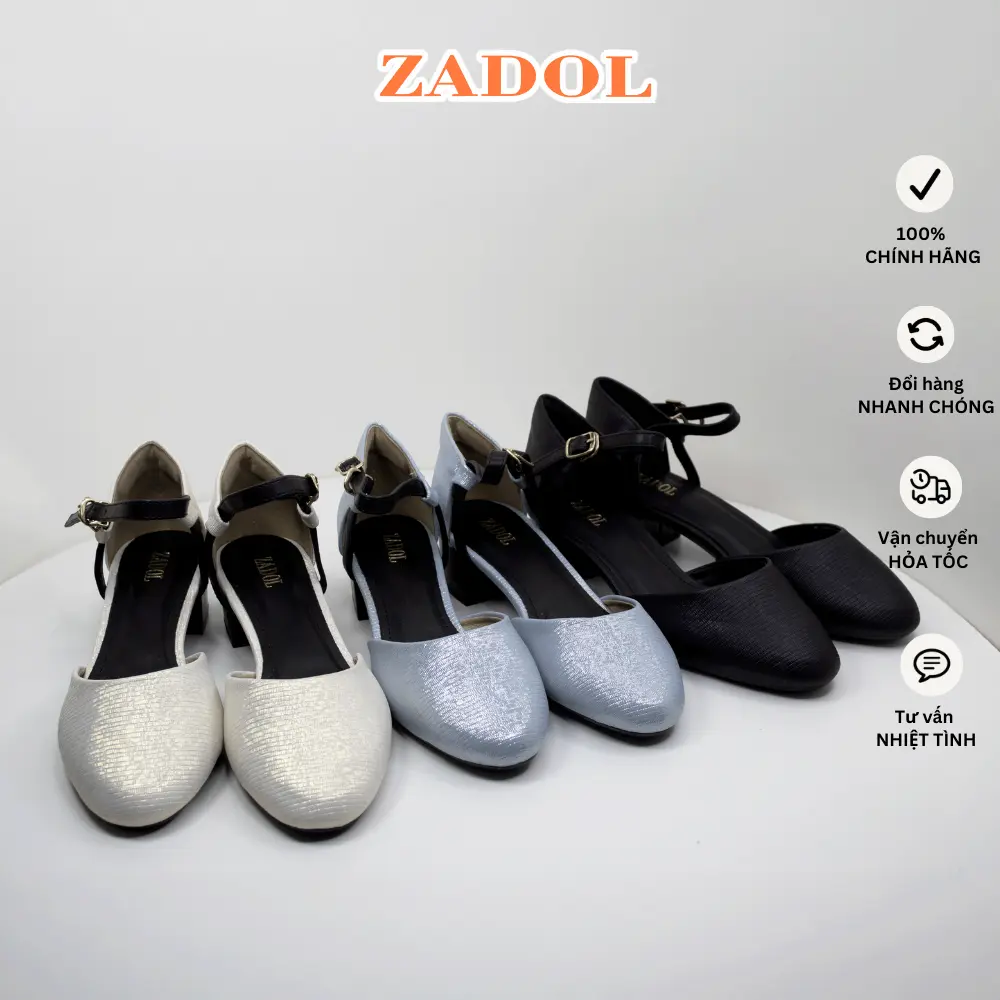 Zadol 301 - Giày Búp Bê Nữ Mary Jane Đế Thấp Vuông Thanh Lịch Mũi Trơn Đế Đen Phối Nhiều Màu Bít Gót