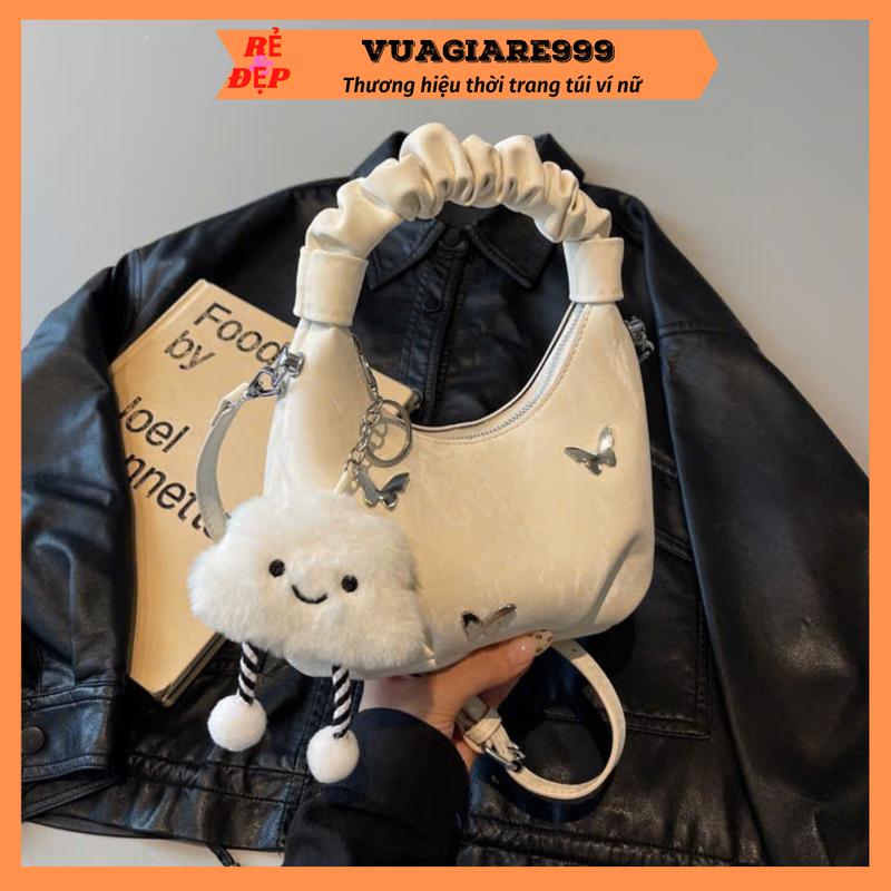  Túi xách nữ đẹp quai rúm cầm tay đeo chéo da nhung đính charm bướm xinh kèm móc khóa mây đi chơi thời trang hàn quốc DC33 