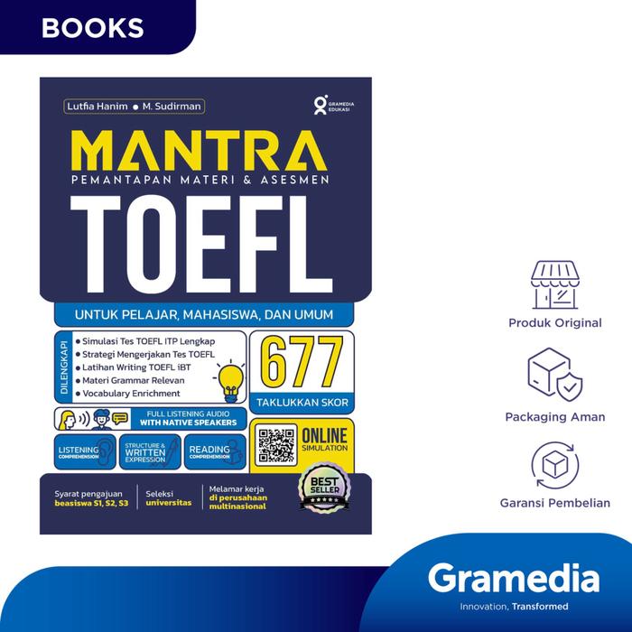 Gambar Gramedia Buku Bahasa Mantra TOEFL (Lutfia Hanim dan M. Sudirman) dari Gramedia Kota Administrasi Jakarta Barat Tokopedia