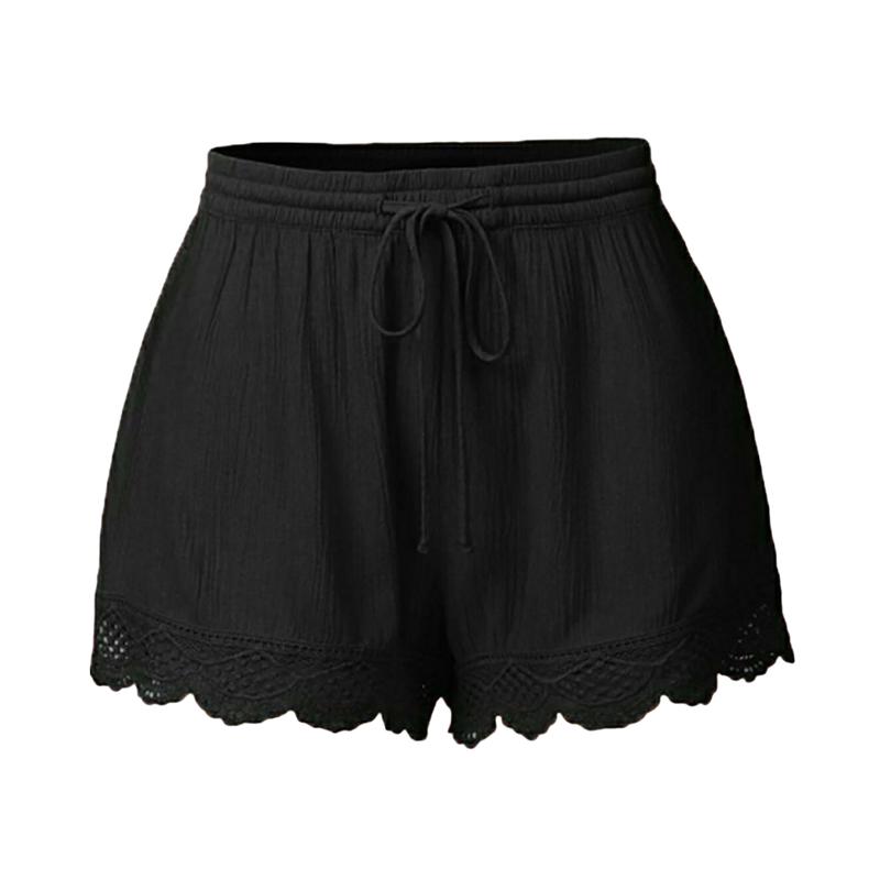 Mieeuo Women Summer Shorts Elastic Drawstring Waist Solid Color Lace Trim Shorts Loose Fit Elastic Tight Yoga Pants 6