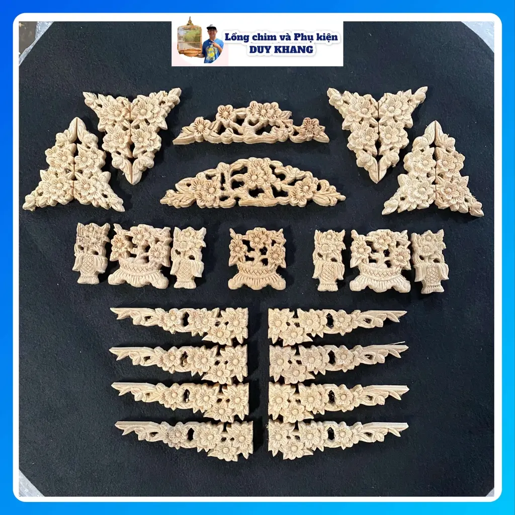 Bộ chạm CNC mẫu bông mai gắn lồng chào mào siêu nét bằng tre - phụ kiện lồng chim DUY KHANG