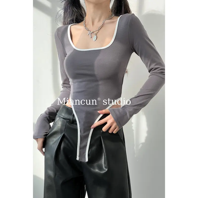 Áo Phông Dài Tay Áo, Phong Cách Đường Phố Châu Âu Và Mỹ Áo Jumpsuit Quần, Dành Cho Phụ Nữ, Hàng Mới Về Mùa Xuân Và Mùa Thu, Trang Phục Hở Eo Gợi Cảm, Áo Sơ Mi Lớp Nền Bên Trong, Thời Trang 4