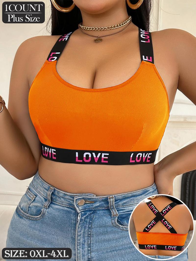 Product Introduction of 【Plus Size】 Letter Tape Bralette, Casual Comfortable Breathable Wireless Bra for Daily Wear, Women's Plus Size Lingerie for All Seasons, Bralettes 2