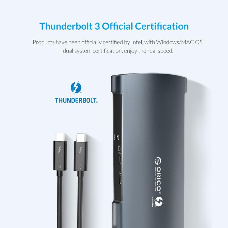 Product Introduction of ORICO 8-in-1 Thunderbolt 3 40Gbps Type-C Docking Station with SD Card Reader, DP 8K Video, RJ45 1000Mbps, USB-C/A Hub 10Gbps - Supports Windows & macOS PCs, Desktop Computers, Laptops | JG Superstore 12