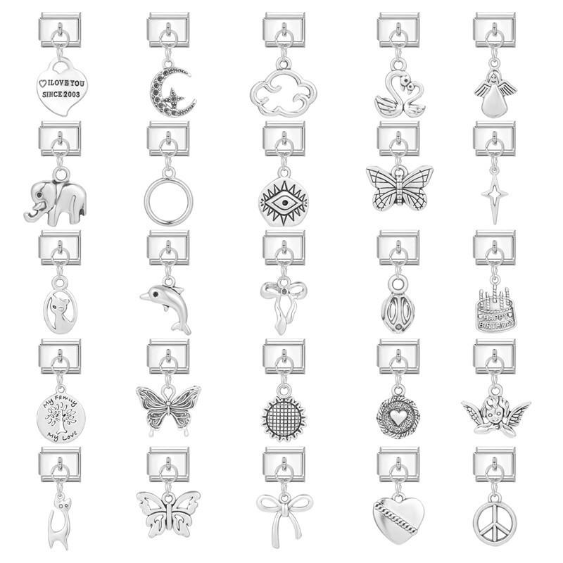 Vòng Tay Charm Ý Hình Động Vật Thiên Thần Mặt Trăng Tình Yêu Phụ Kiện Tự Làm Bằng Thép Không Gỉ Vòng Tay 9mm Mô-đun Cá Tính Cổ Điển Phụ Kiện Vòng Tay