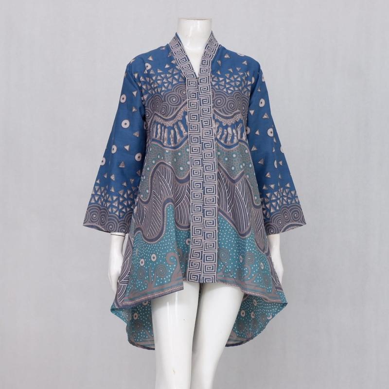 Couple Baju Batik Sarimbit Motif Abstrak Ombak #biru 7