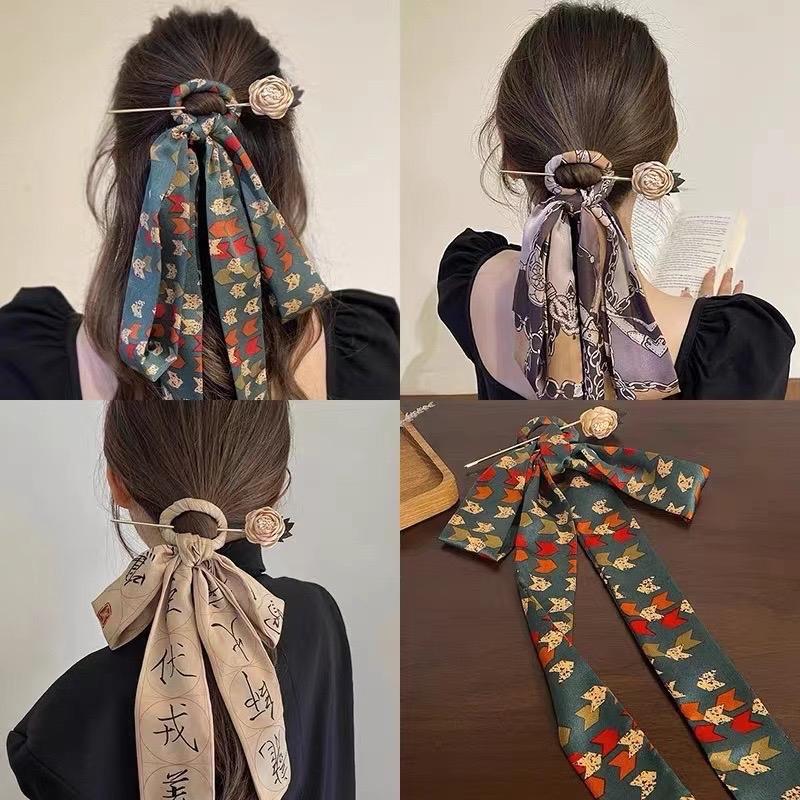  ￼Trâm cài đầu trang phục cổ trang mẫu mới đính dây nơ ruy băng dài kẹp tóc nơ sau đầu phong cách cổ điển 