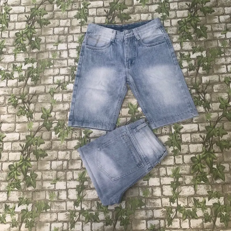 Quần short jean nam cotton màu bạc trơn 0
