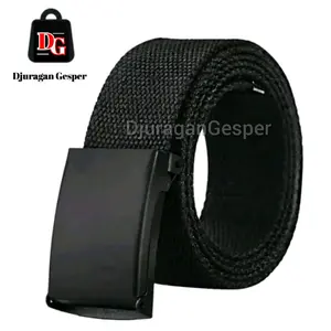 Ikat Pinggang Pria dan Wanita Tali Katun Tebal Kepala Hitam Plolos Gesper Standard