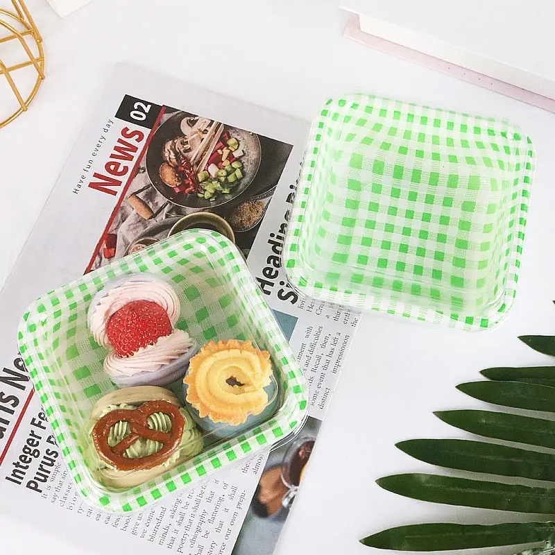 Hộp Bánh Bento Sọc Caro Họa Tiết Sắc Nét Dung Tích 450ml, Hộp Đựng Bánh Kem Tiramisu, Mousse Bento 8