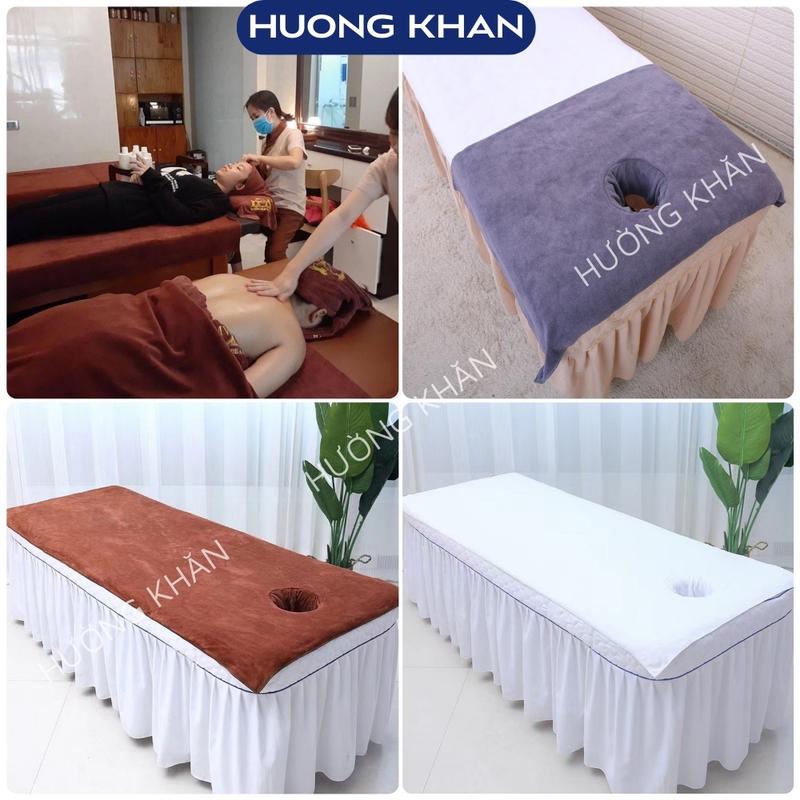 Khăn trải bàn massage, giường spa, CÓ LỖ úp mặt, loại Dày, mềm mại, thấm nước tốt