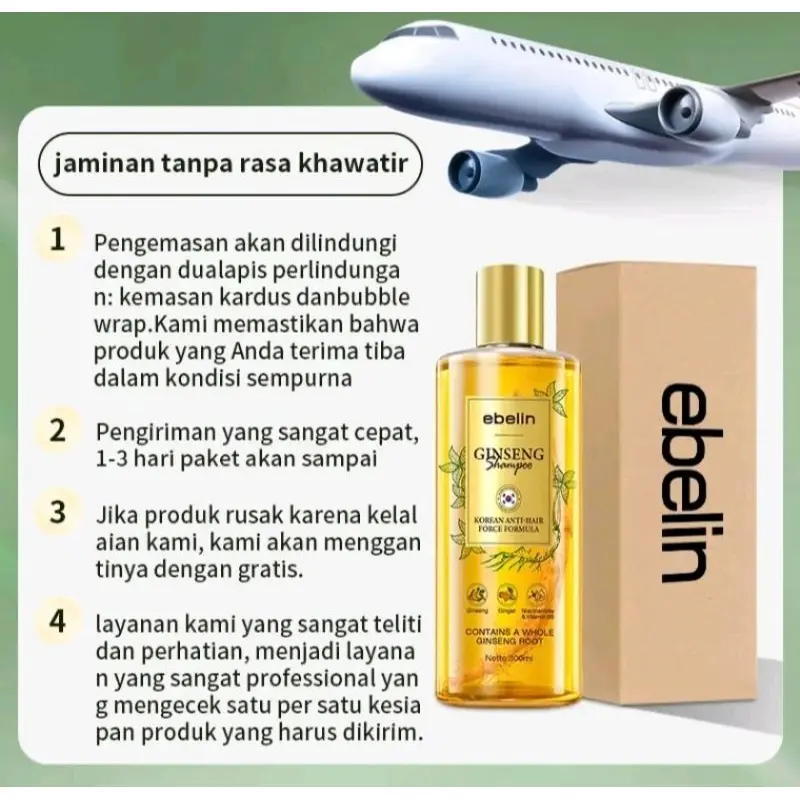 EBELIN SHAMPOO ANTI HAIR FALL SHAMPOO 300ML GINSENG ALAMI MENGATASI RAMBUT RONTOK PERAWATAN RAMBUT SHAMPOO GINSENG ALAMI 6