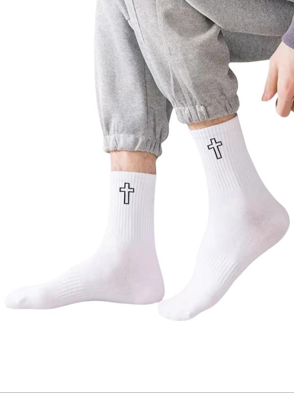 Men's Cross Print Crew Socks, Casual Comfy Breathable Mid-calf Socks for Daily Wear, Men's Socks for All Seasons 2