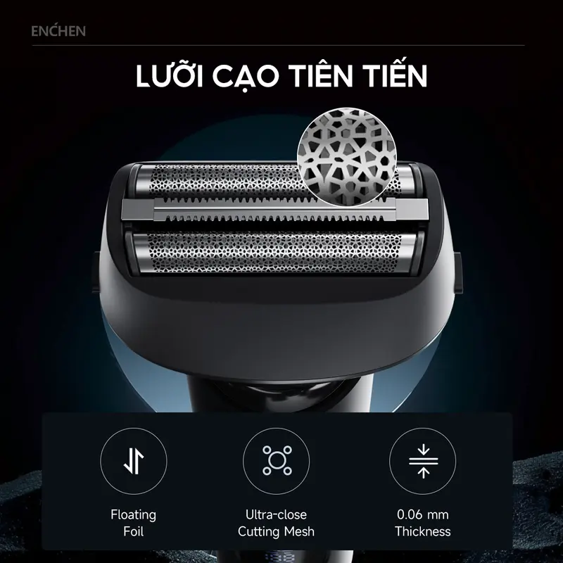 Máy cạo râu Enchen MS001 3 lưỡi dao linh hoạt, động cơ cạo mạnh mẽ chống nước toàn thân - BH 6 tháng 4