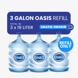 3 Galon isi ulang oasis (Isi Saja).  Air putih yang memiliki kadar Ph standar harga terjangkau. Mineral Water.