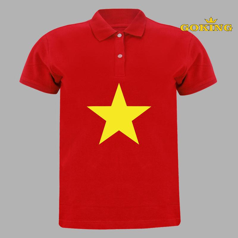 Áo POLO lá cờ Việt Nam. Áo phông Goking cổ trụ in hình cờ đỏ sao vàng, mã VN9. Áo thun có cổ trụ, in hình lá cờ Việt Nam. Form unisex cho nam nữ, đội nhóm công ty Menswear Có Cổ, thun cá sấu thể thao hàn quốc bongda áo cộc áo be đường phố