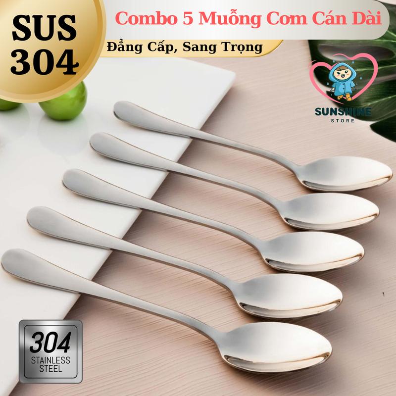 Combo 5 Muỗng Ăn Cơm Giọt Nước Cán Dài Inox 304 - Thìa Inox 304 Chất Lượng - Muỗng Thìa Cao Cấp - Muỗng Thìa Nhà Hàng Khách Sạn