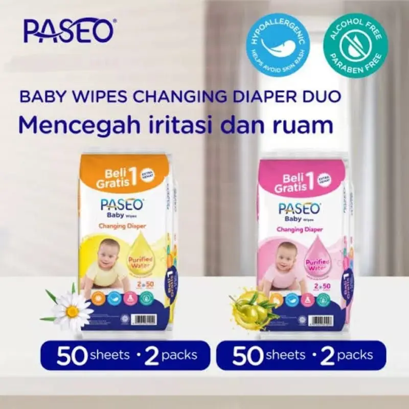 Tissue Basah Paseo Baby Wipes 50+50 Sheets