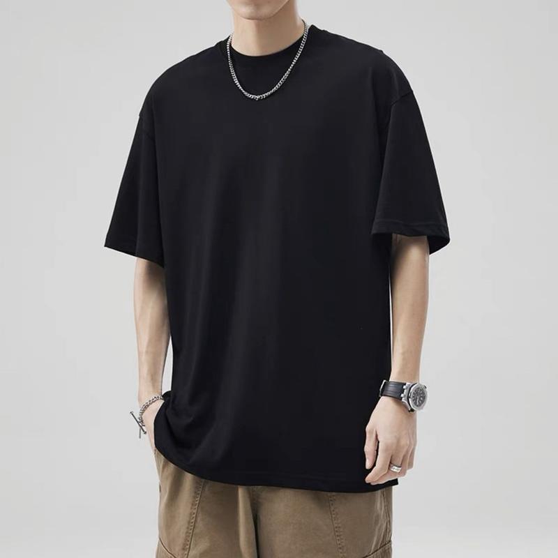 Áo Thun Nặng, Áo Thun Nam Ngắn Tay, Dáng Rộng Vừa Vặn, Làm Bằng Cotton Nguyên Chất, Tay Ngắn, Màu Trơn Dễ Phối Đồ, Thiết Kế Vai Độc Đáo Đơn Giản, Thích Hợp Cho Nam Và Nữ Menswear Cổ Tròn Unisex 0