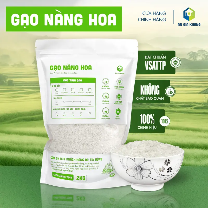 Gạo Nàng Hoa AGKF (An Gia Khang Food) - Thơm Nhẹ, Dẻo Vừa (Túi 400g, 1kg, 2kg) 0