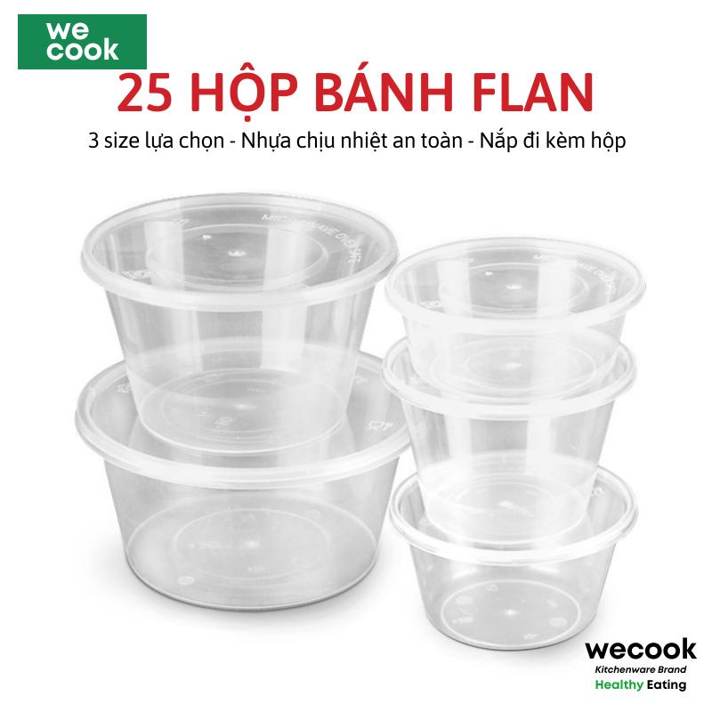 Combo 25 hộp làm bánh flan, caramen, bánh da lợn, xu xuê plan WECOOK hình tròn/ trái tim có nắp chịu nhiệt (CB04)