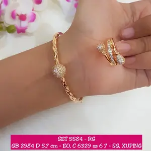 SET Xuping Wanita Boba Full Permata Bulat SET-5584 Cincin Gold