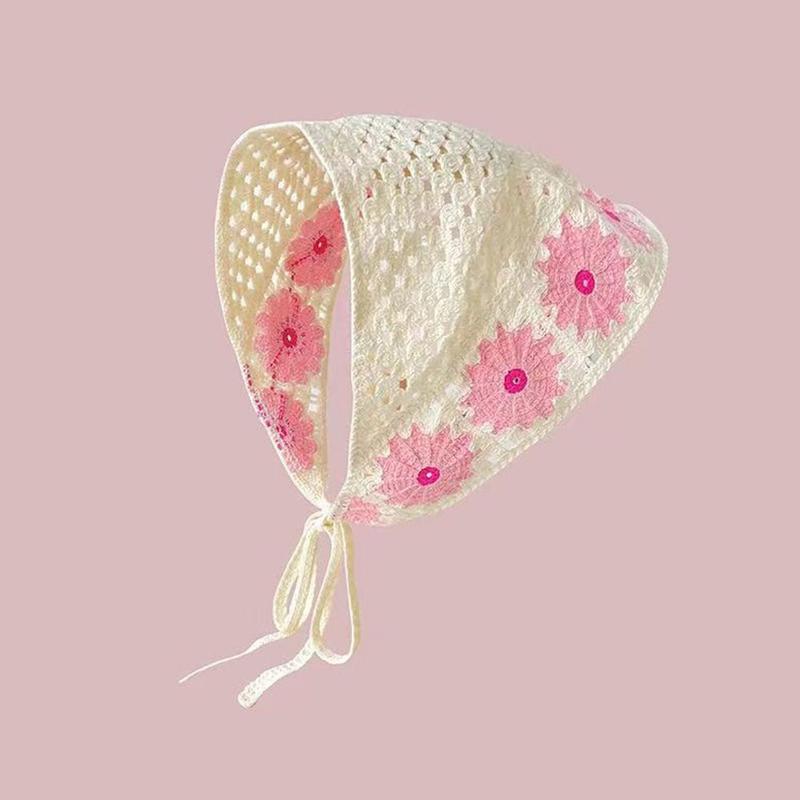 Product Introduction of Fashion Cute Headscarf Hand-Crocheted Japanese Retro Hollow Triangle Scarf Wide Weaving Hair Accessories Women 18